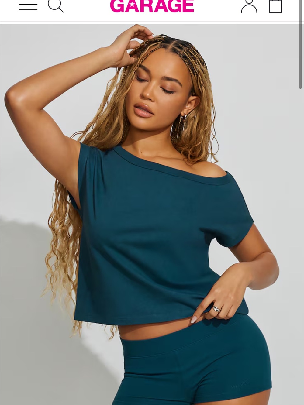 Garage Teal Boxy Tee wide crew neck Top M